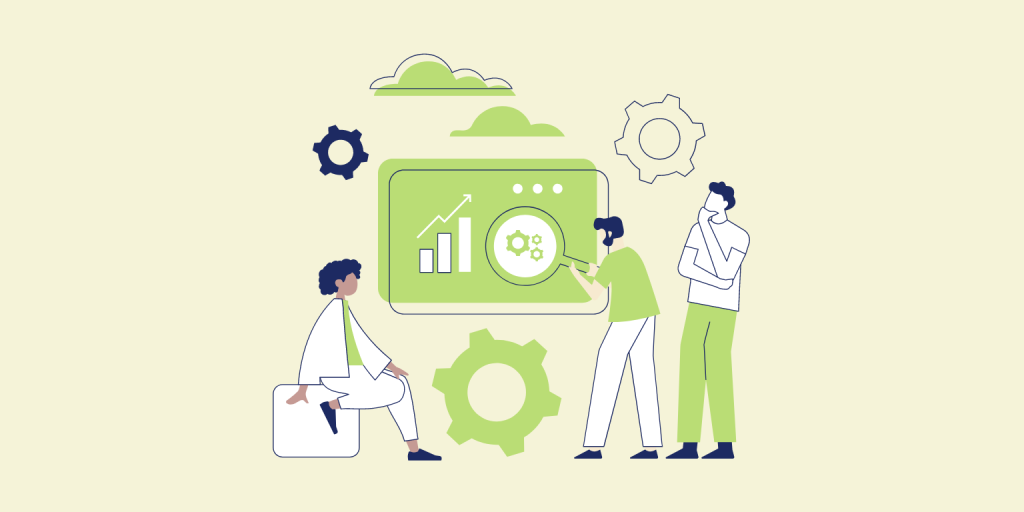 Un team di lavoro: una ragazza e due ragazzi stanno impostando le tecniche di seo responsabile per ottimizzare il loro sito e il suo engagement